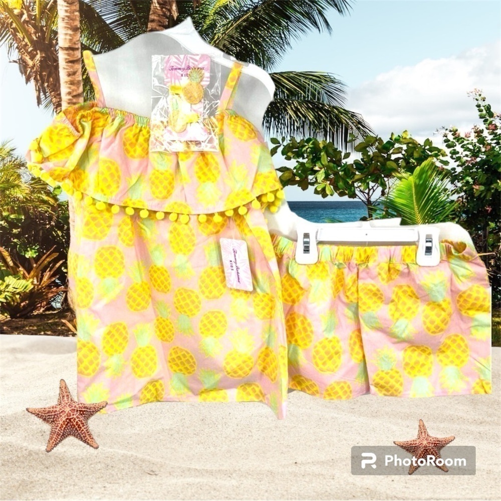 Tommy Bahamas Girls 3 Piece Set Sz M 7 8 Y‎ Pineapple Top Shorts Barrettes